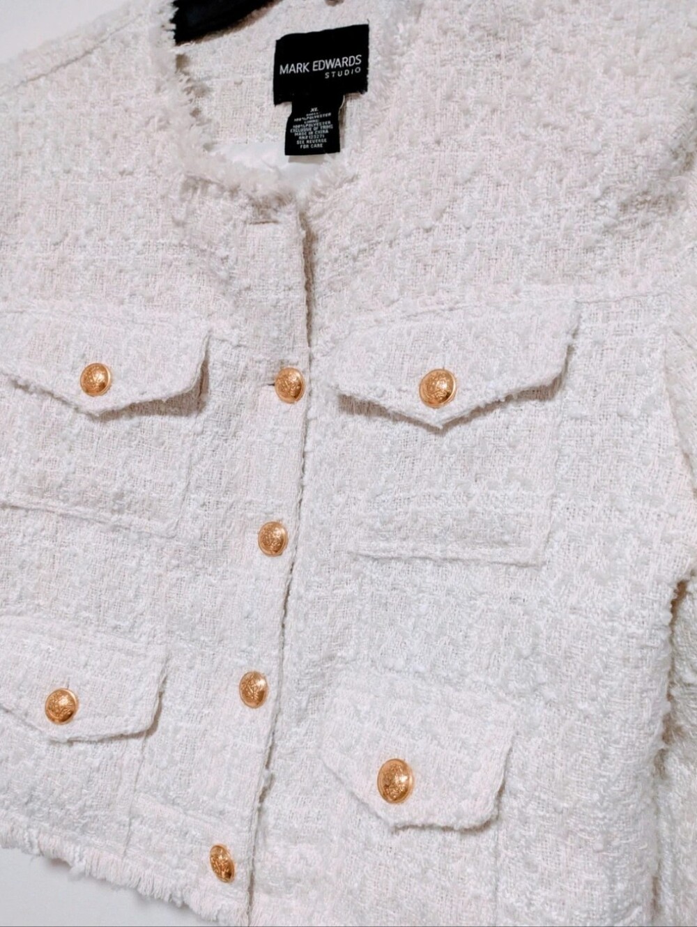 Mark Edwards Studio Cream Tweed Button-Front Jacket - Picture 3 of 4